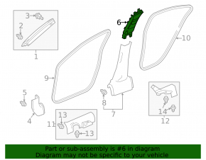 Acura ILX 13-15 lower left center pillar trim, black, worn