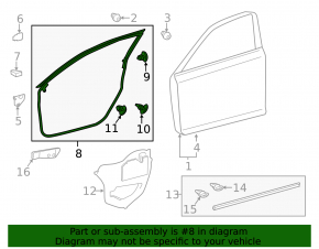 Lexus CT200h 11-17 front right door seal