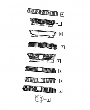 Lower grille for the front bumper of the Dodge Charger 15-23 rest, STD type