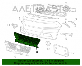 Lower grille for the front bumper of the Dodge Charger 15-23 rest, STD type