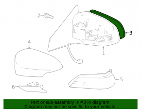 Right mirror element Toyota Avalon 13-18, heated, convex