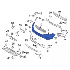 Front bumper upper part Ford Explorer 16-17 rest for 4 park with plug