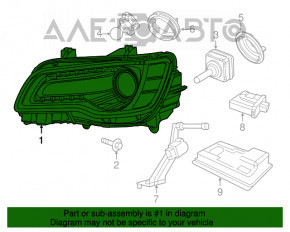Headlight front left complete Chrysler 300 13-14 dorest xenon dark