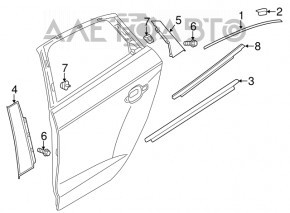 Door trim, side rear right, Audi A3 8V 15-20 4d, rear, black gloss, for polishing