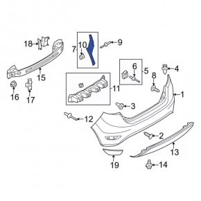 Left outer rear bumper mount for Ford Fiesta 11-19 5d