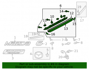 Mazda 6 14-17 trunk lid molding center for camera
