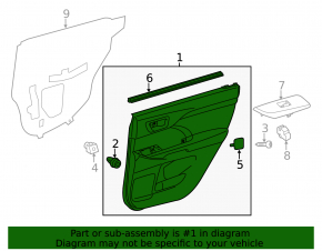 Door trim panel, rear right, Toyota Highlander 14-16, black
