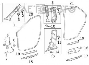 Lexus RX350 RX450h 16-22 black outer front right door sill plate