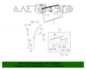 Upper rear left door molding for Toyota Highlander 2014-2019