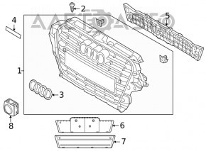 Radiator grill Audi Q5 8R 13-17 for parking sensors, black gloss OEM