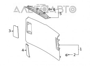 Lower tailgate trim for Toyota Highlander 20-26, black, without speakers, with trim, scuffs