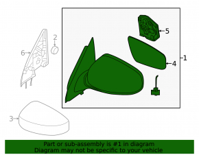 Side mirror left Infiniti JX35 QX60 13-15 prerest 16 pins, camera, graphite, without element
