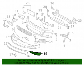 Left front bumper lip trim for fog lights, VW Touareg 11-14