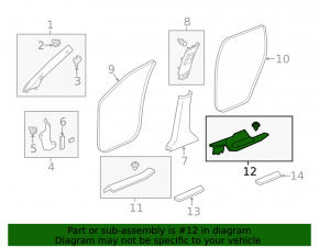 Door sill trim rear right inner Acura MDX 14-17 black