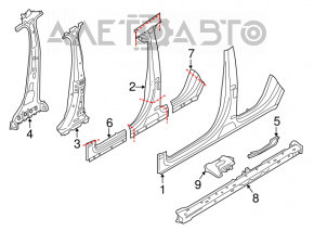 Right center pillar for Porsche Cayenne 958 11-14