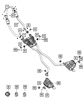 Exhaust line middle part with right barrel Dodge Durango 11-12 5.7