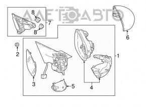 Side mirror right Honda Accord 18-22 7 pins BSM, silver, broken mount