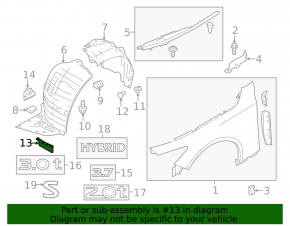 Right front mudguard liner for Infiniti Q50 14-20 RWD