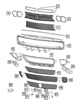 Lower grille front bumper Dodge Challenger 15-23 rest SRT