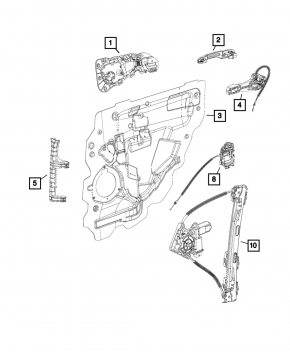 Rear left door handle mechanism Fiat 500L 14-19 without cable