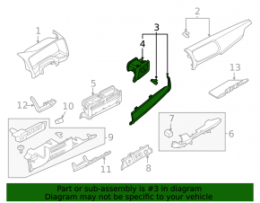 Right dashboard air duct deflector Nissan Rogue 21-23 with overlay