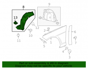 Front right fender liner, front part, Mercedes E-class W212 10-13