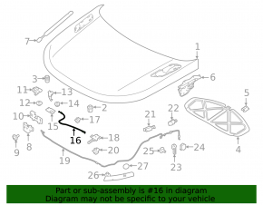 Hood release cable on the left hood of a Land Rover Range Rover Velar 18-26