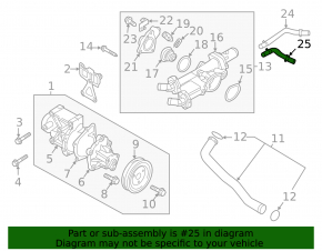 Kia Optima 16-20 cooling system hose to heater radiator 2.4, outlet