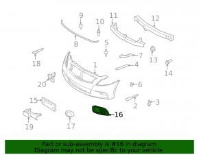 Front bumper grille right Infiniti G25 G37 4d 10-13 under fog lights
