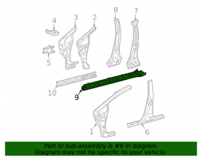Body threshold metal with front pillar right Toyota Prius 30 10-15
