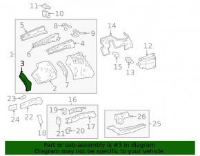 Lower reinforcement for the right fender apron for a Toyota Highlander 14-19