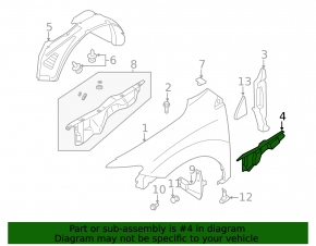 Right hood-fender seal for Nissan Murano z51 09-14