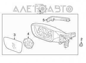 Right side mirror Hyundai Azera 12-17, 6 pins, turn signal, silver, without element