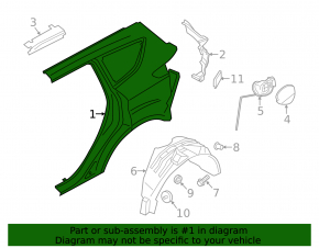 Quarter wing rear left Ford Escape MK3 13-19 black, with central pillar, small pokes