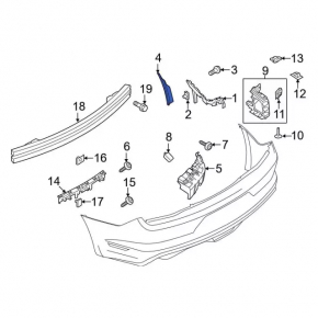 Rear bumper mount on wing left Ford Mustang mk6 18-23 convertible