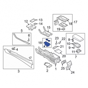 Ford Fusion mk5 17-20 center console cup holders black with backlight