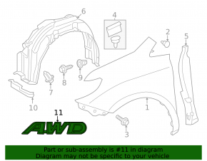 Emblem lettering wing AWD front left Toyota Sienna 11-20