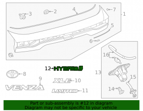 Emblem inscription "HYBRID" trunk door Toyota Venza 21-
