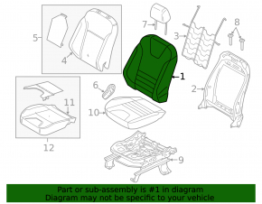 Ford Escape MK3 17-19 passenger seat back upholstery, grey leather, heated