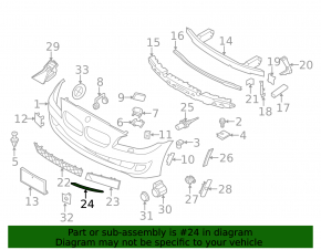 Front bumper lower grille molding left BMW 5 F10 11-13
