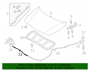 Hyundai Accent 18-23 front hood release cable