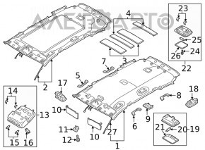 Left visor Hyundai Santa FE 19-23 gray, without hook for dry cleaning