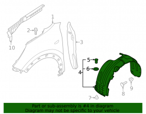 Front left fender liner Kia Niro 17-19 HEV, PHEV, torn, dented