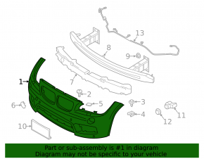 Bare front bumper for BMW X1 E84 13-15 M sport, without parking sensors, for washers