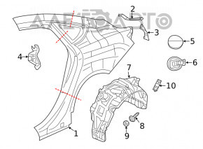 Rear left fender liner Chrysler 200 15-17