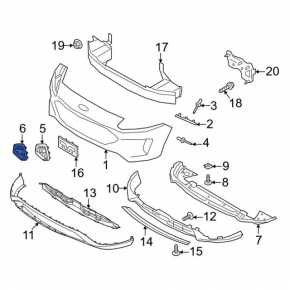 Right front bumper grille for Ford Escape MK4 23-25, gloss black with chrome molding, under fog lights