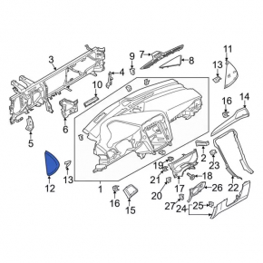 Dashboard cover side left Ford Fusion mk5 17-20 gray