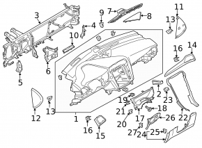 Dashboard cover side left Ford Fusion mk5 17-20 gray