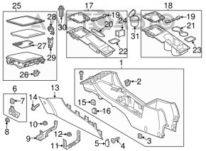 Center console trim cup holders VW Passat b8 16-19 USA gray wood grain