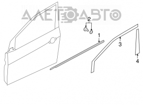 Molding door-glass central front right Kia Forte 4d 14-18 chrome